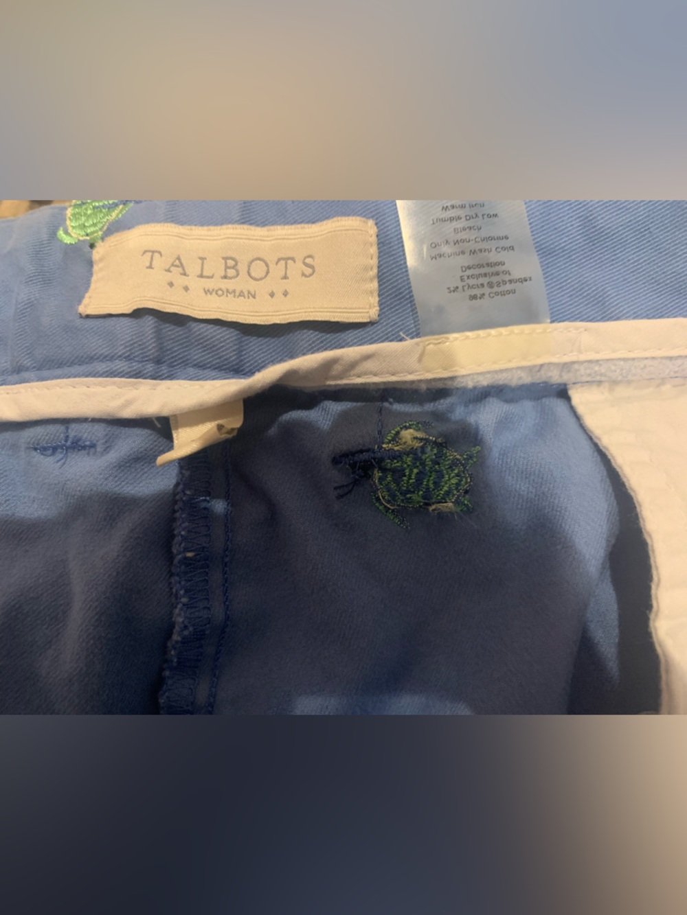 Talbots Light Blue Embroidered Green Turtle Women's Bermuda Shorts - Picture 8 of 9